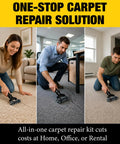 Upgraded Carpet Patch Repair Kit With Strong Double Sided Seam Tape For Living Room Hard Surfaces in use by individuals mending carpets.