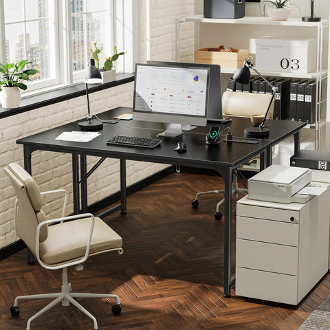 47 By 20 Inch Office Desk With Built In Power Outlets And USB C Port For Home Office And Gaming Metal Frame In Black Finish Large Writing And Work From Home Table in a modern office setting.