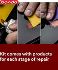 Hands using Scratch And Rock Chip Repair Kit For Cars With Paintable Finish Permanent Non Shrinking Repair In Under An Hour on a car surface.