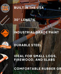 30 Inch Steel Hookaroon Built In The USA Orange Powder Coat Durable Steel Handles And Hooks With Comfortable Rubber Grip