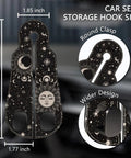 Two Piece Car Seat Headrest Hooks For Purse And Tote Bag Storage Chill Sun Moon Vibe with detailed size and design features.