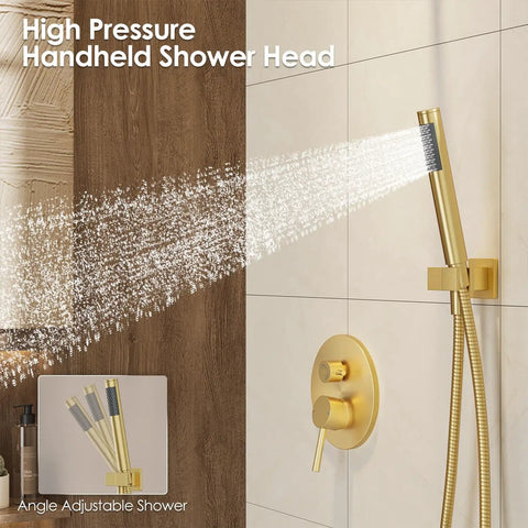 Handheld sprayer of All In One Shower System With 8 Inch Rain Shower Head And Handheld Sprayer Wall Mounted Brushed Nickel Fixtures