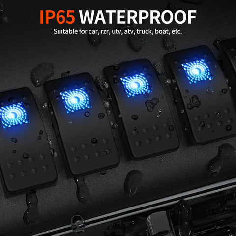 Wet 12V Blue LED Rocker Switch Waterproof Marine Grade SPST Three Pin On Off 20A Heavy Duty for UTV RZR with glow sticker