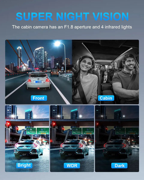 360 Degree Four Channel Dash Cam With Front Rear Left And Right Cameras For All Around Coverage Car Dash Camera With GPS WiFi Night Vision showing images in different lighting conditions