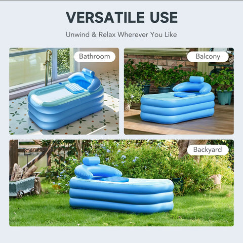 Inflatable Adult Bathtub With Free Standing Design in bathroom, balcony, and backyard showcasing versatile home spa use.