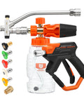 Dual Tip Foam Cannon For Pressure Washer Gun With Quick Connect One Quarter Inch Stainless Steel Car Wash Foam Blaster Attachment Switchable Foam And Water Flow Leak Proof Seal 4000 PSI