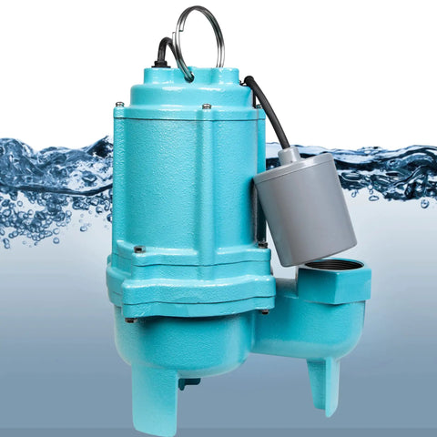 Heavy Duty Submersible Sewage Pump With 6000 GPH Handles Up To 2 Inch Solids Epoxy Coated Cast Iron Housing Piggyback Tethered Float Switch