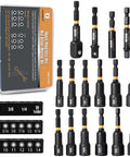 Magnetic 16 Piece Nut Driver Set For Impact Drill And Driver With Deep Quarter Inch Hex Shank in plastic organizer case