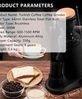 Top Tier Heavy Duty Electric Coffee Bean Grinder With Sixty Four Millimeter Burrs And Eight Stepless Settings For Espresso French Press Or Turkish Coffee Next Level Daily Grinds White 350 Grams with coffee and bread.
