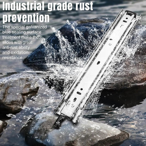 Heavy Duty Locking Drawer Slides 22 Inch One Pair Full Extension with Lock 250 Lb Capacity in splash test for rust prevention