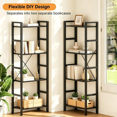 Triple Column 4 Tier Industrial Bookshelf with 11 Open Display Shelves Adjustable Storage in living room