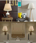 Set of two drum style fabric lamp shades for table and floor lamps with spider fitter dope natural linen handcrafted sturdy metal frame.