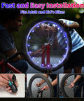 Child installing Blue LED Bike Wheel Lights for Two Tires, Bright Spoke Lights With Two Modes, on a bike for night rides.