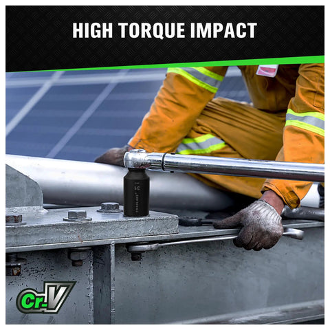 Worker using Beefy 9-Piece Half Inch Impact Axle Nut Socket Set, Deep Metric Sockets 31mm, 6-Point, CR-V Steel on metal structure