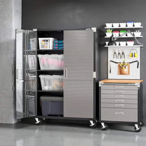 Heavy Duty Rolling Cabinet Workbench With Solid Wood Top, 6-Drawer Soft Close, Graphite Finish, Shop-Ready For Garage