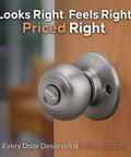 Heavy Duty Satin Stainless Interior Door Knob Set With Privacy Button installed on wooden door