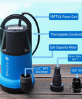 1HP Submersible Sump Pump For Clean Or Dirty Water 4600 GPH Utility Pump with thermoplastic construction and power cord