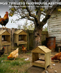 Gold Standard 3 Pack Wooden Chicken Nesting Boxes For Laying Eggs Farm House Series by tree with hens and rooster