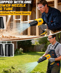 Man using Beast Cordless Leaf Blower For DeWalt 20V Batteries Tool Only No Battery Included outdoors with nozzles visible