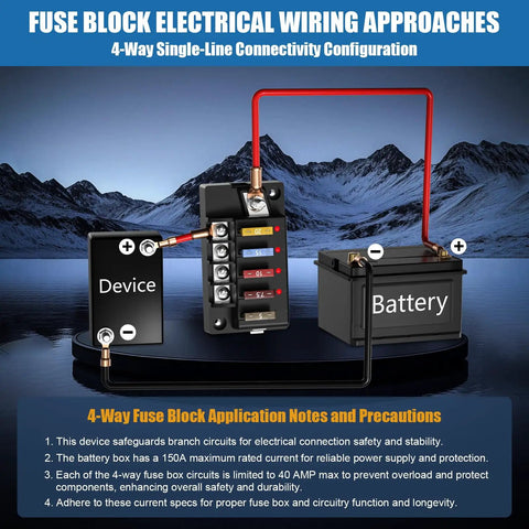 Waterproof 12V Four Circuit Fuse Block Marine Fuse Panel With LED Indicator Relay Box Kit Damp Proof Cover Built For 12V 24V Autos Boats Trucks RVs Easy Install Space Saving Rugged Durable Electrical Hub, 4-way wiring diagram