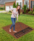 Person using Long-Handled Lawn Leveling Rake With Adjustable 0-180 Degree Angles, Stainless Steel Base Plate Measuring 35.83 by 9.84 Inches