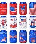 Red White Blue Can Cooler Sleeves 12 Pack For Fourth Of July Independence Day Party Favors Collapsible Insulated Drink Insulators