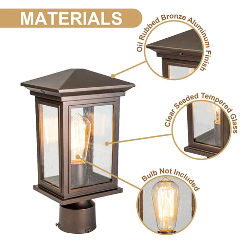Outdoor Post Light Built To Last Weatherproof Lantern With Oil Rubbed Bronze Finish Tempered Seeded Glass Durable Aluminum Build details