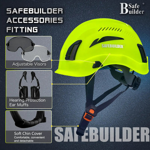 Tough As Nails Lightweight Safety Helmet With Six Point Suspension For Construction Sites ANSI Approved Vented Hard Hat in green with adjustable visors.