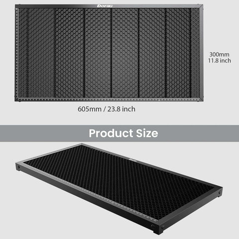 Dofiki honeycomb laser bed for P2/P2S CO2 laser cutter; steel honeycomb cutting bed, 605x300mm, front view