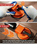 Heavy Duty Suction Cup Floor Gap Fixer For Laminate Wood Tile And Vinyl in use on floorboards with adjustable jointer and non-slip pad