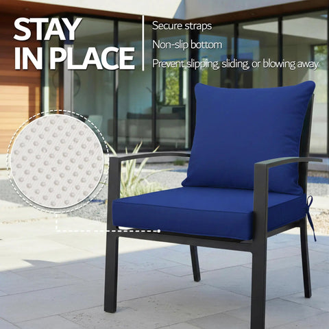 24x24 Inch Outdoor Chair Cushions Set Of 2 With Removable Washable Covers, Water Repellent And Fade Resistant, Non Slip Bottom With Straps, Replacement Cushions For Deep Seat Patio Sofa And Couch, Navy