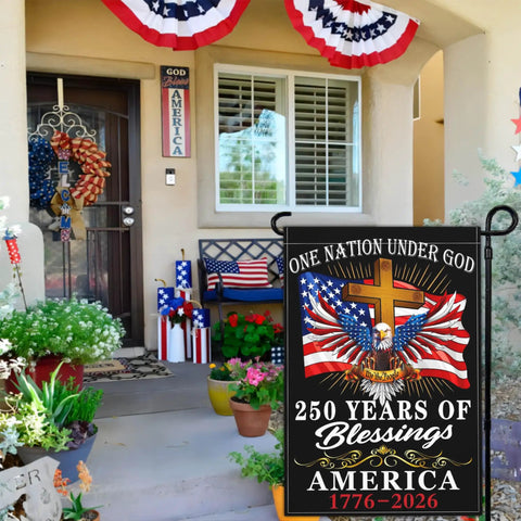 Patriotic 250th Anniversary USA Flag For Outside Garden Decor 12x18 Inch Double Sided We The People 1776 Celebration Flag in front yard