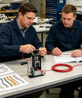 Two engineers using the Ultimate Copper Wire Stripper Machine, Multifunction Portable Cable Cutter on a table.