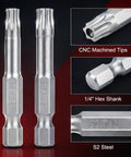 Security Torx Bit Set For Impact Tools 11 Pcs Two Inch Long Quarter Inch Drive Hex Shank T7 To T40 Premium S2 Steel bits