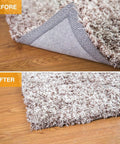 Before and after using Vacuum Tech Rug Pad Gripper for Hardwood Floors No Damage Non Slip Under Rug Tape for flat rug corners