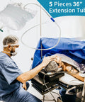 Urinary drainage bag extension tubing set, 36-inch, 5 pieces, flexible clear tubes in operating room