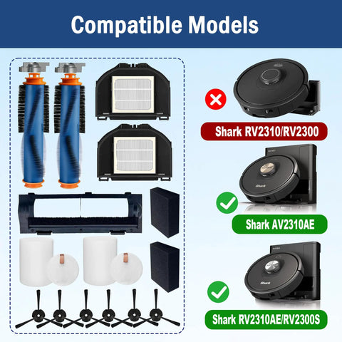 Matrix Robot Vacuum Replacement Parts Kit For RV2310AE RV2320S RV2300S, 15 Piece Bundle With 2 Main Brushes 6 Side Brushes 2 HEPA Filters 2 Sponge Filters 2 Foam And Felt Filters For Deep Cleaning And Optimal Performance. compatible models chart