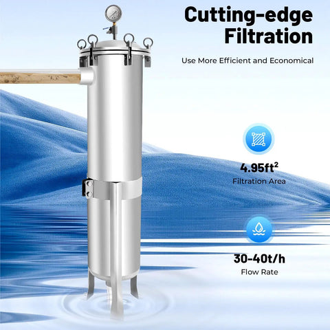 Beefy 304 Stainless Steel Bag Filter Housing, 2 Inch NPT Inlet Outlet with high pressure for industrial water filtration