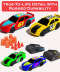 Ultra Cool Slot Car Race Track Set With Electric Cars And Flash Chargers, Six Feet Of Track, NASCAR Inspired Wrecks Style