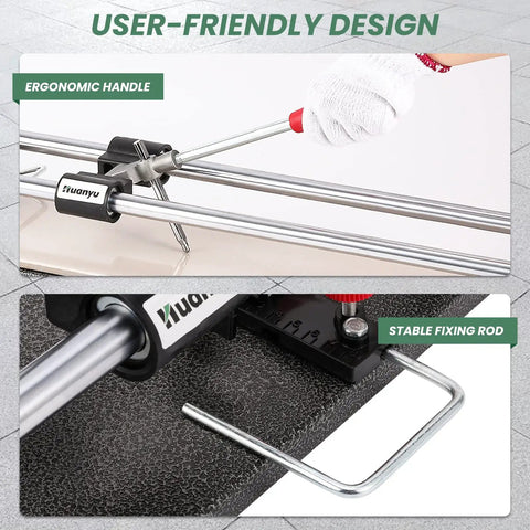 Close-up of ergonomic handle and stable fixing rod on 24 Inch Manual Tile Cutter For Porcelain And Ceramic Tiles, Heavy Duty Iron Frame.