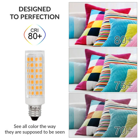 LED E11 Mini Candelabra Light Bulb with CRI 80+ for vibrant color rendering in home decor pillows display.