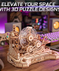 3D Wooden Puzzle Gear Ball Challenge for Adults DIY Marble Run Pinball Machine Model Kit With Six Mechanisms Five Tier Tracks And Real Time Path Adjustments For Thrill Seeking Brain Teasers wooden tabletop model