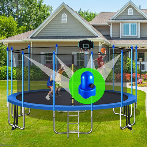 Trampoline with 1.5 Inch Trampoline Enclosure Pole Caps With Screw Thumb For Net Hook Replacement Kit, 8 Piece Blue Set