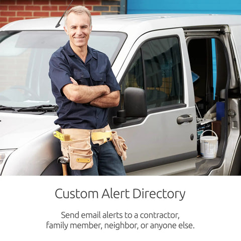 Contractor standing by a vehicle with tools, demonstrating custom alert feature for WiFi Sump Pump Smart Outlet 2 Point 0.