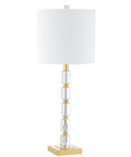 2-Pack 28.5-Inch Clear Crystal Table Lamps With Brass Gold Accents, Dope Modern Glam Geometric Bedside Lamps, White Linen Drum Shade