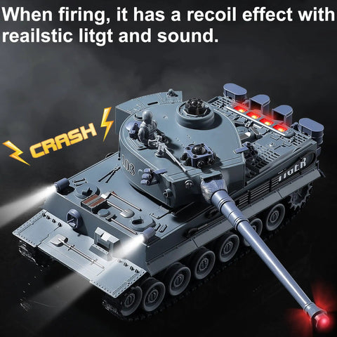 RC Military Tank Tiger I WW2 Battle Toy With IR Battle showing rotating turret and firing effect, detail view.