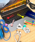 Magnetic Cable Ties 10 Pack Reusable Cable Organizers for Earbuds and Cords USB cables on laptop and desk setup