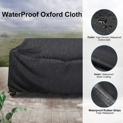 Heavy Duty Waterproof Patio Sofa Cover For 2-Seater Loveseat, Outdoor Furniture Cover With Air Vents And Handles, showing water resistance of fabric