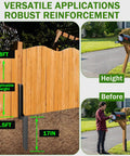 Heavy Duty Fence Post Repair Kit 2 Pack Steel Anchor Stakes illustrating versatility and robust reinforcement for wood posts.