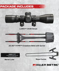 Beast Mode Crossbow Kit With 405 FPS Power And 195 Lb Draw Weight X Cam Synchronized System Lumix 4x32 Scope, bolts, rope cocker